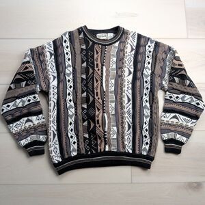 Vintage Cotton Traders 90s Coogi Style Sweater Mens L 3D Knit Texture Multicolor